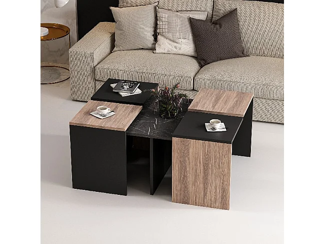 Tavolino Owen - Nero, Rovere - 95 x 74 x 47 cm - EPIKASA