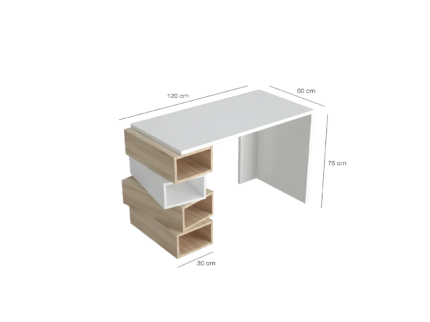 Bureau Damon - Blanc, Sonoma - 120 x 60 x 75 cm