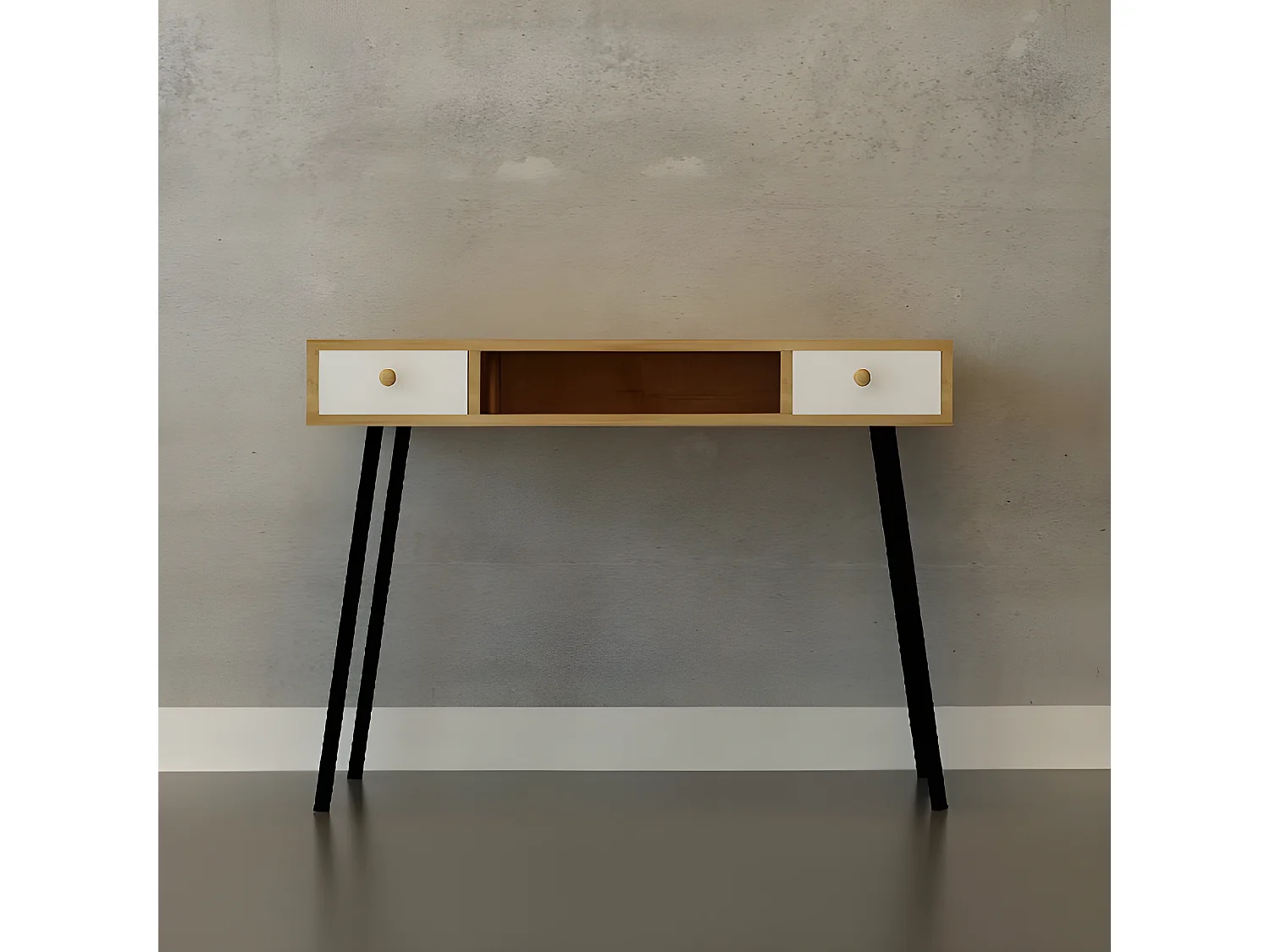 Scrivania Basil - Rovere, Bianco, Nero - 100 x 60 x 72 cm