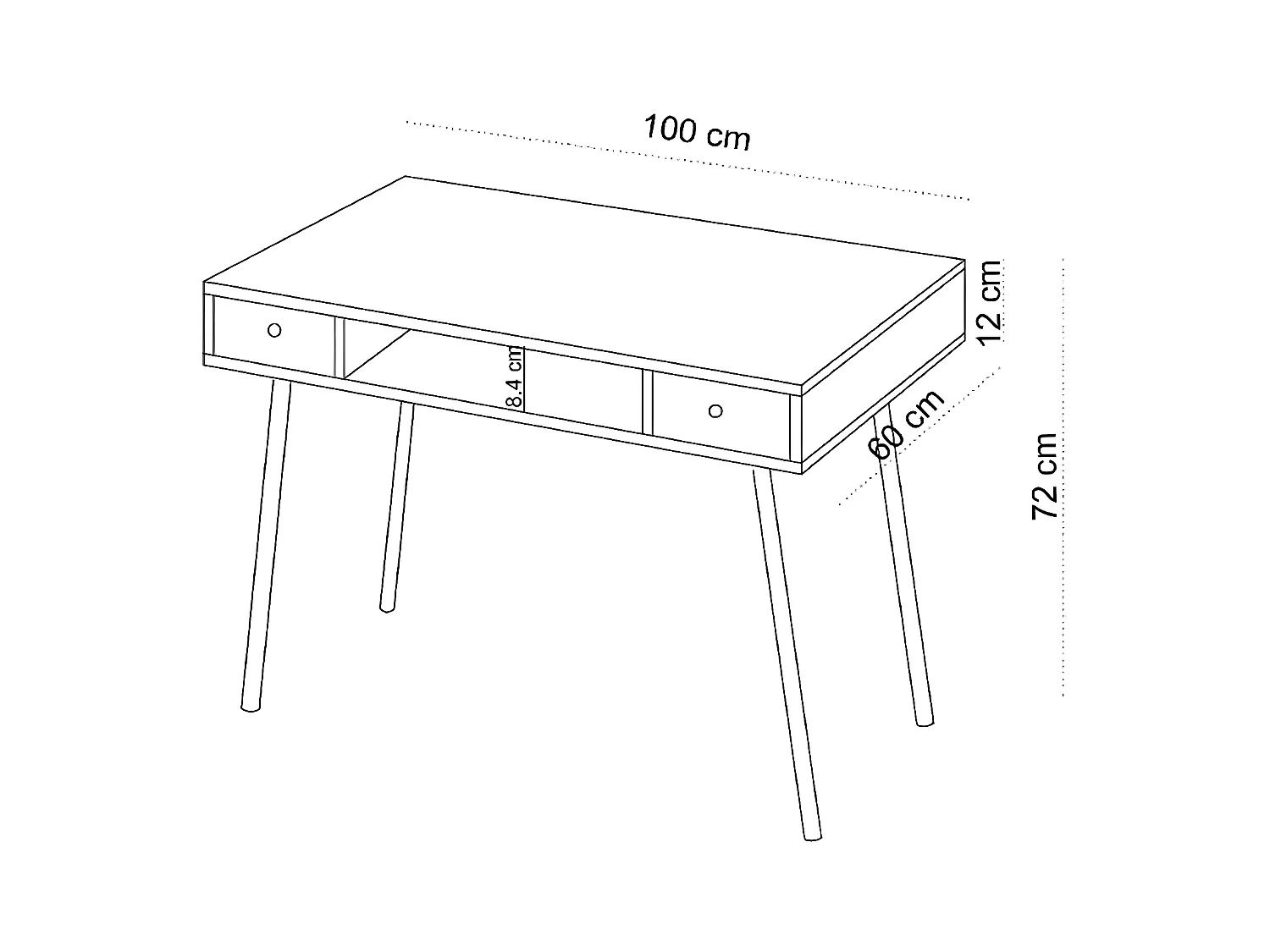 Scrivania Basil - Rovere, Bianco, Nero - 100 x 60 x 72 cm