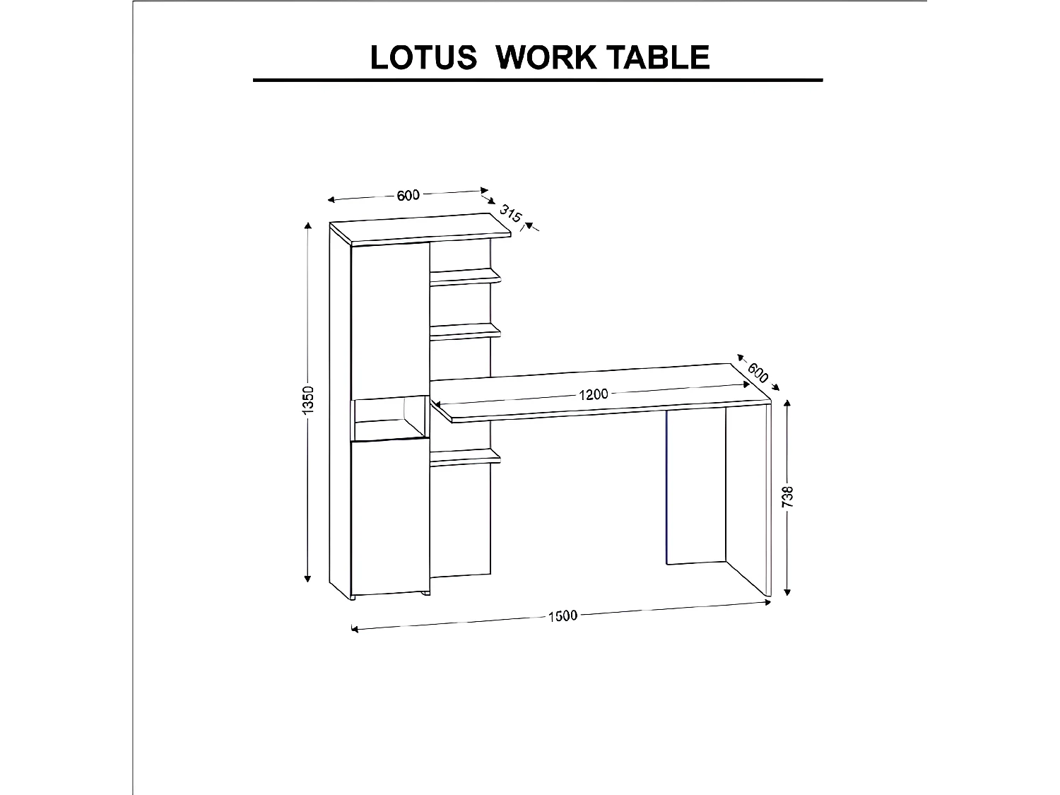 Bureau Lotus - Blanc, Chêne - 150 x 60 x 135 cm