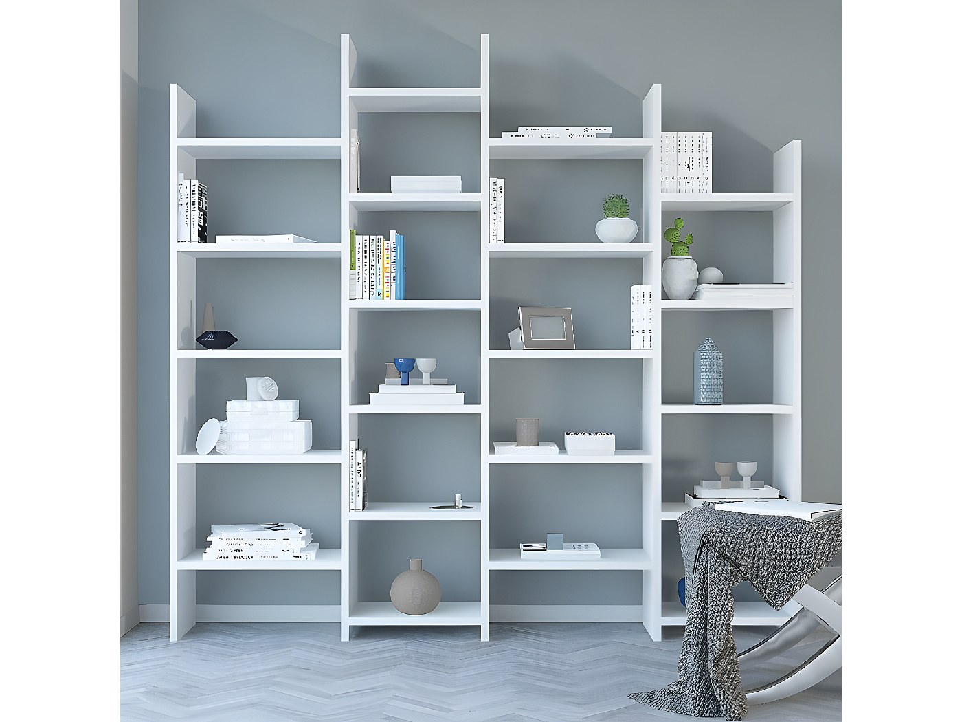 Bibliothèque Skyler - Blanc - 200 x 30 x 192 cm