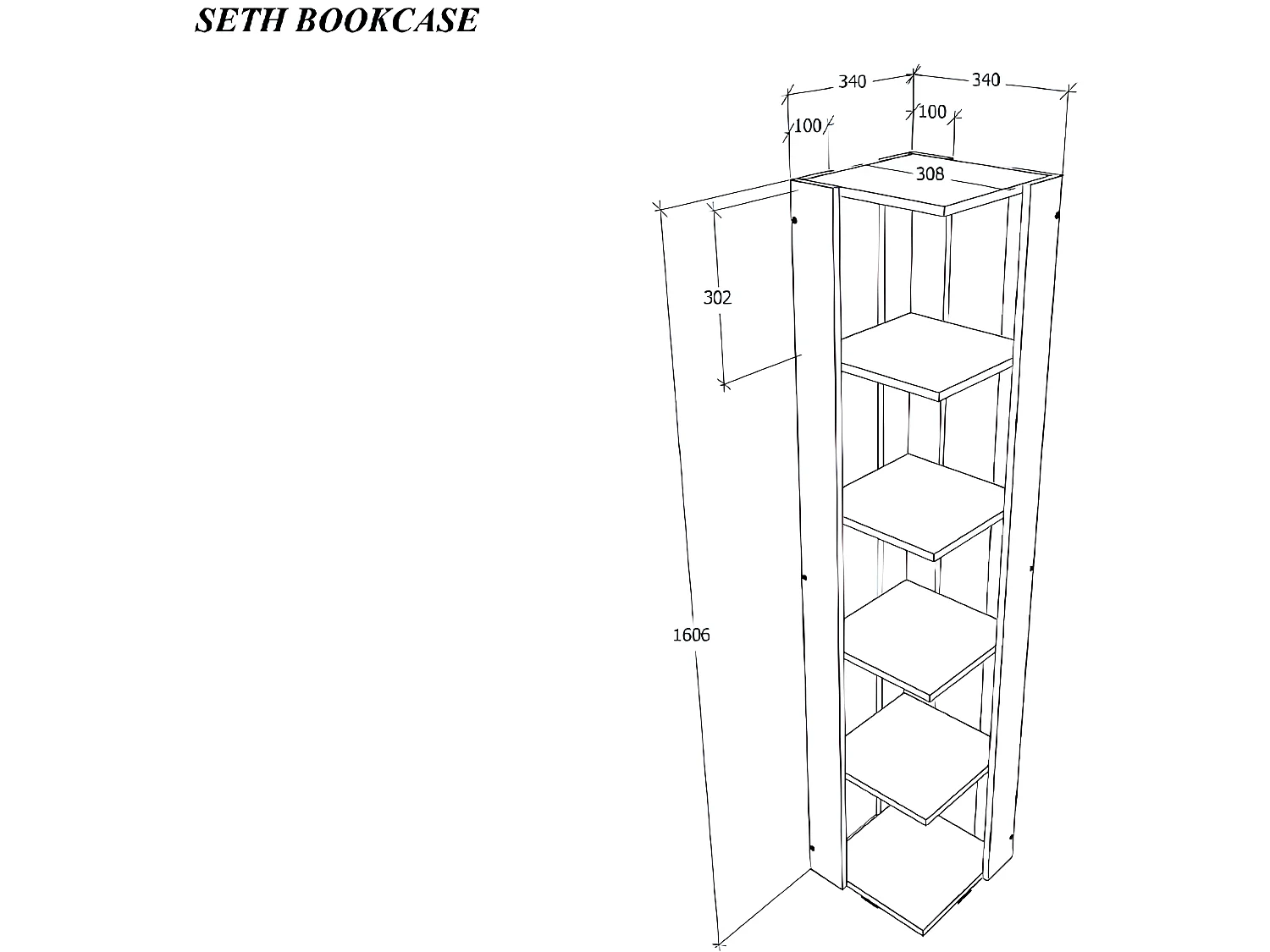 Boekenkast Seth - Wit - 34x34x161 cm - EPIKASA