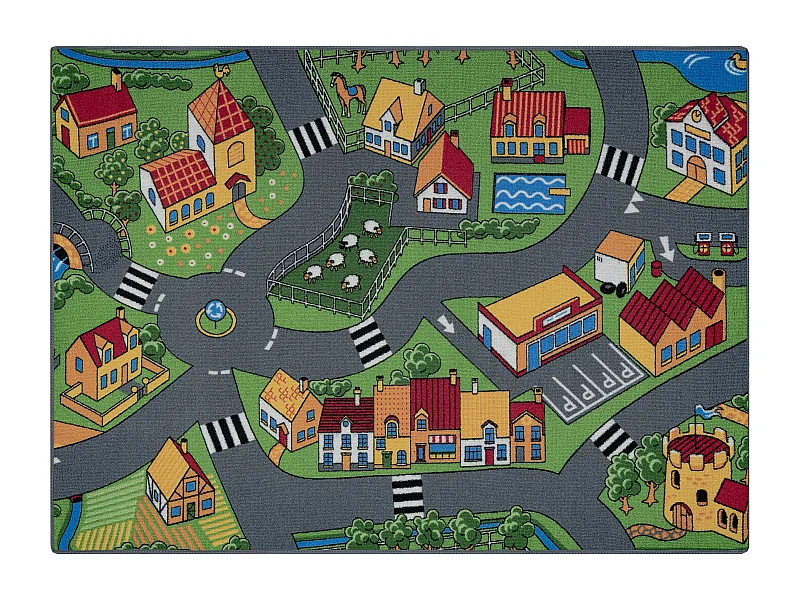 TAPIS REBEL ROADS Village life 90 Pays, antidérapant pour enfants - g 95x133 cm