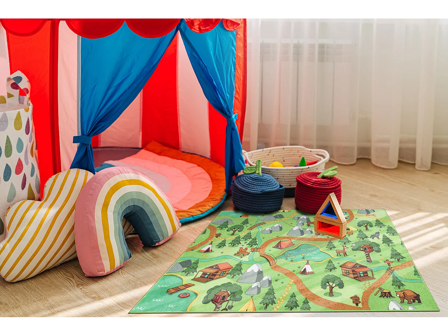 TAPIS REBEL ROADS Wild life 90 Forêt, animaux antidérapant pour enfa 95x133 cm