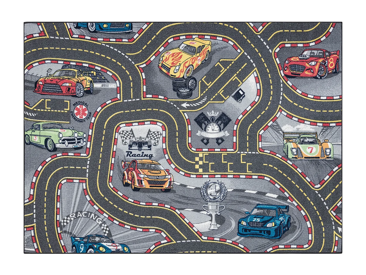 TAPIS REBEL ROADS Racers 97 Rues, voitures antidérapant pour enfants  95x133 cm