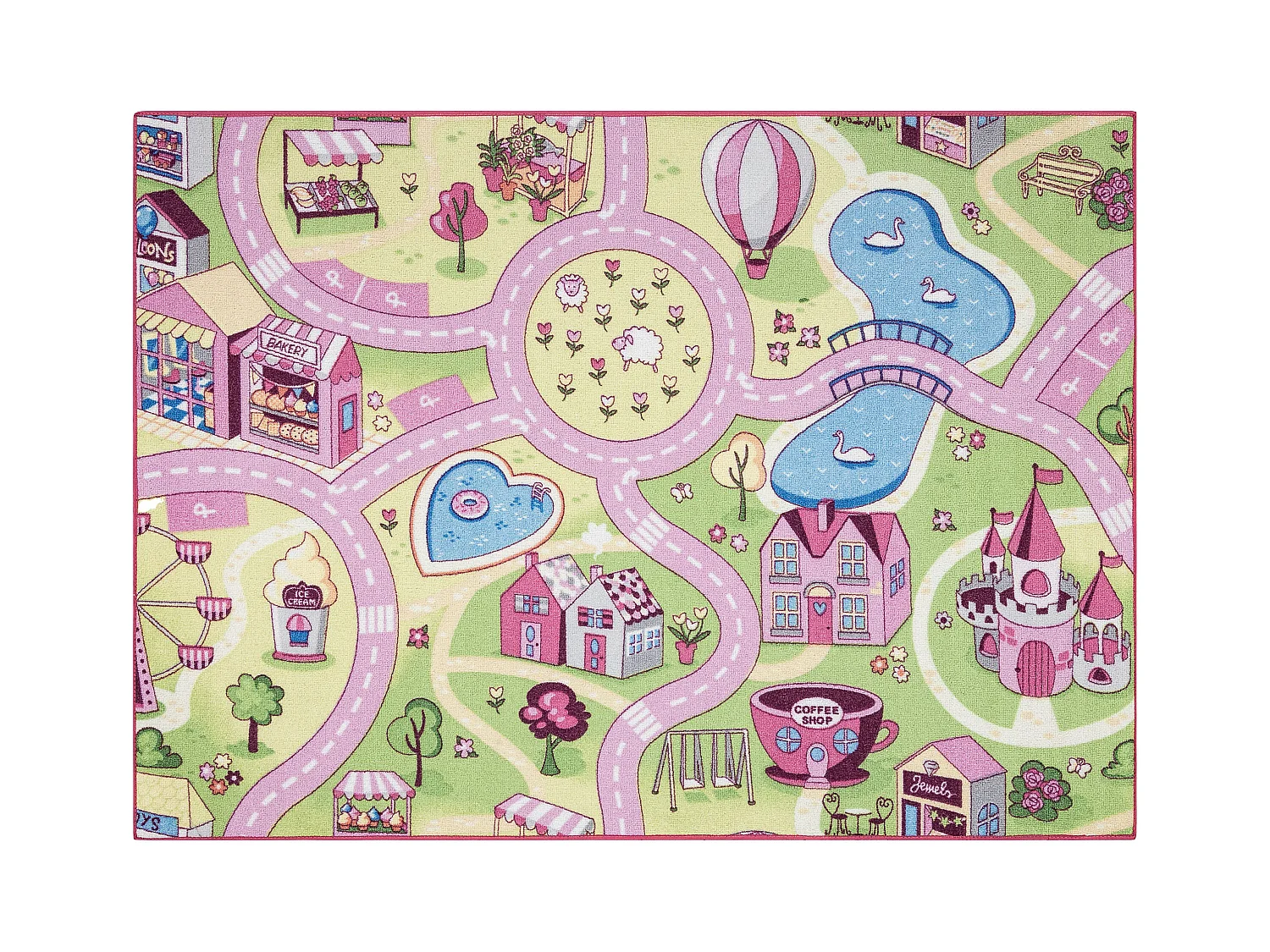 TAPIS REBEL ROADS Sweet town 26 Bonbons, antidérapant pour enfants -  95x133 cm