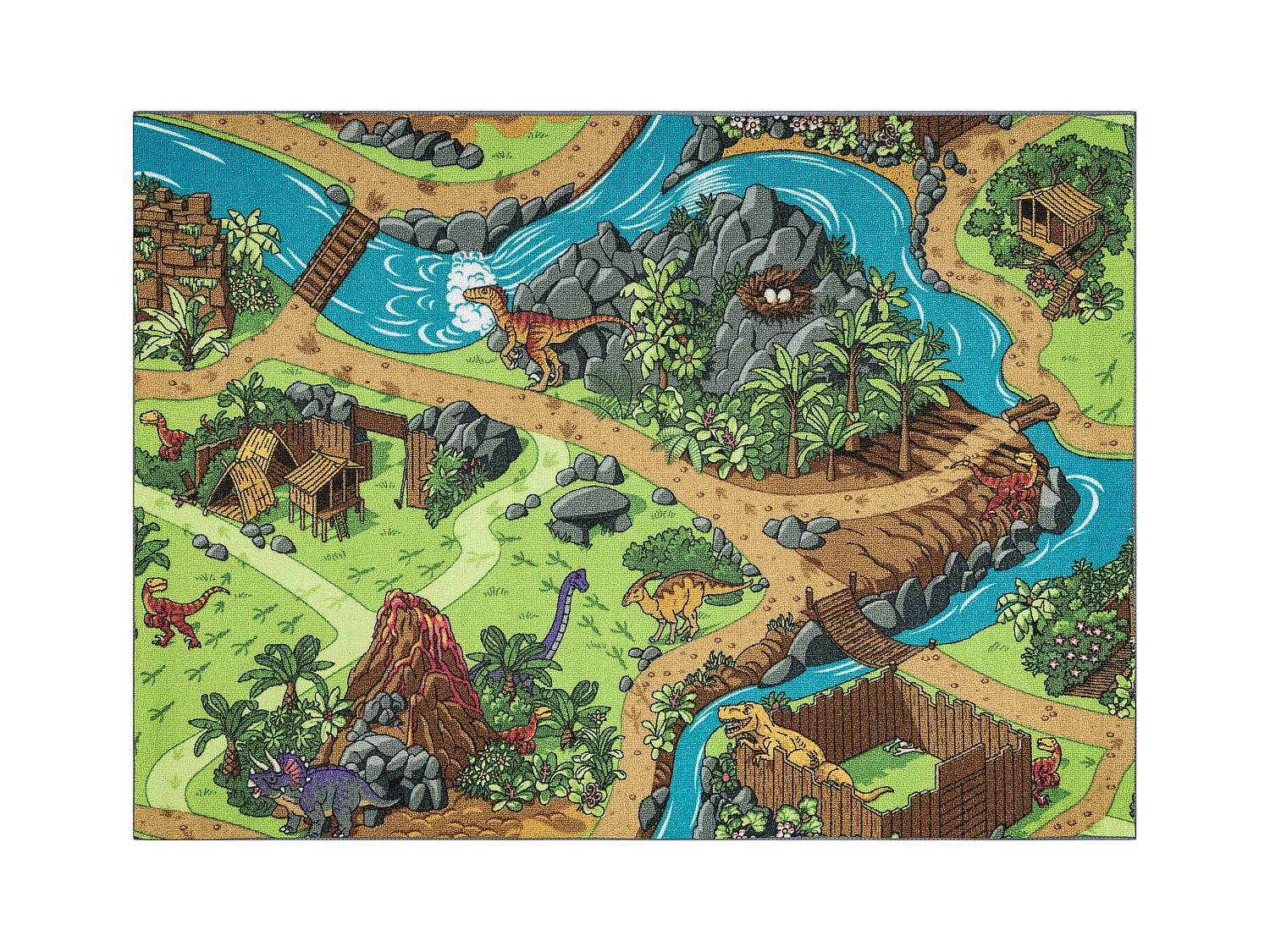 REBEL ROADS TEPPICH Dino World 29 Dinosaurier, rutschfest für Kinder  95x133 cm