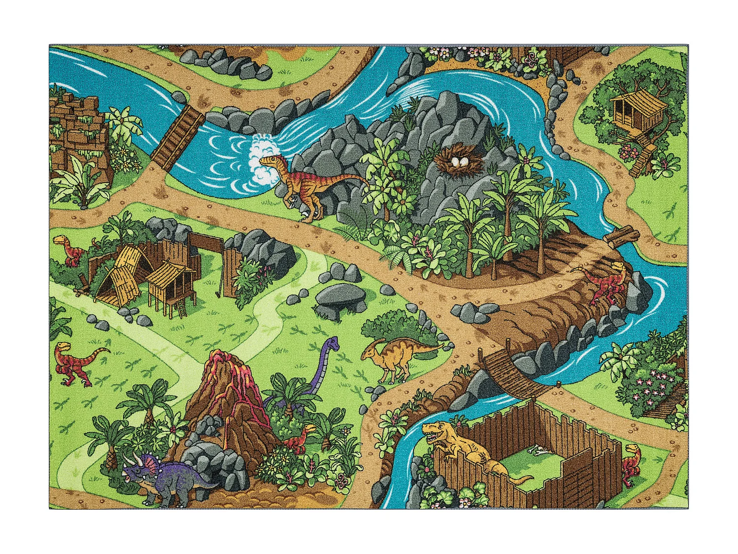 TAPIS REBEL ROADS Dino World 29 Dinosaures, antidérapant pour enfants 95x133 cm