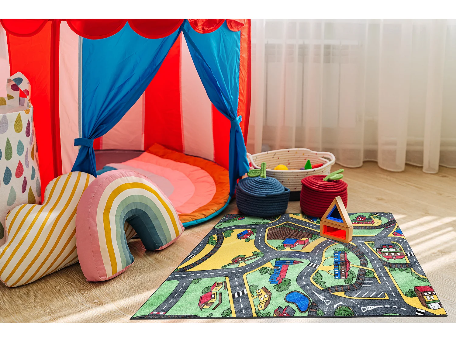 TAPIS REBEL ROADS Playtime 95 Petite ville, antidérapant pour enfants 95x133 cm