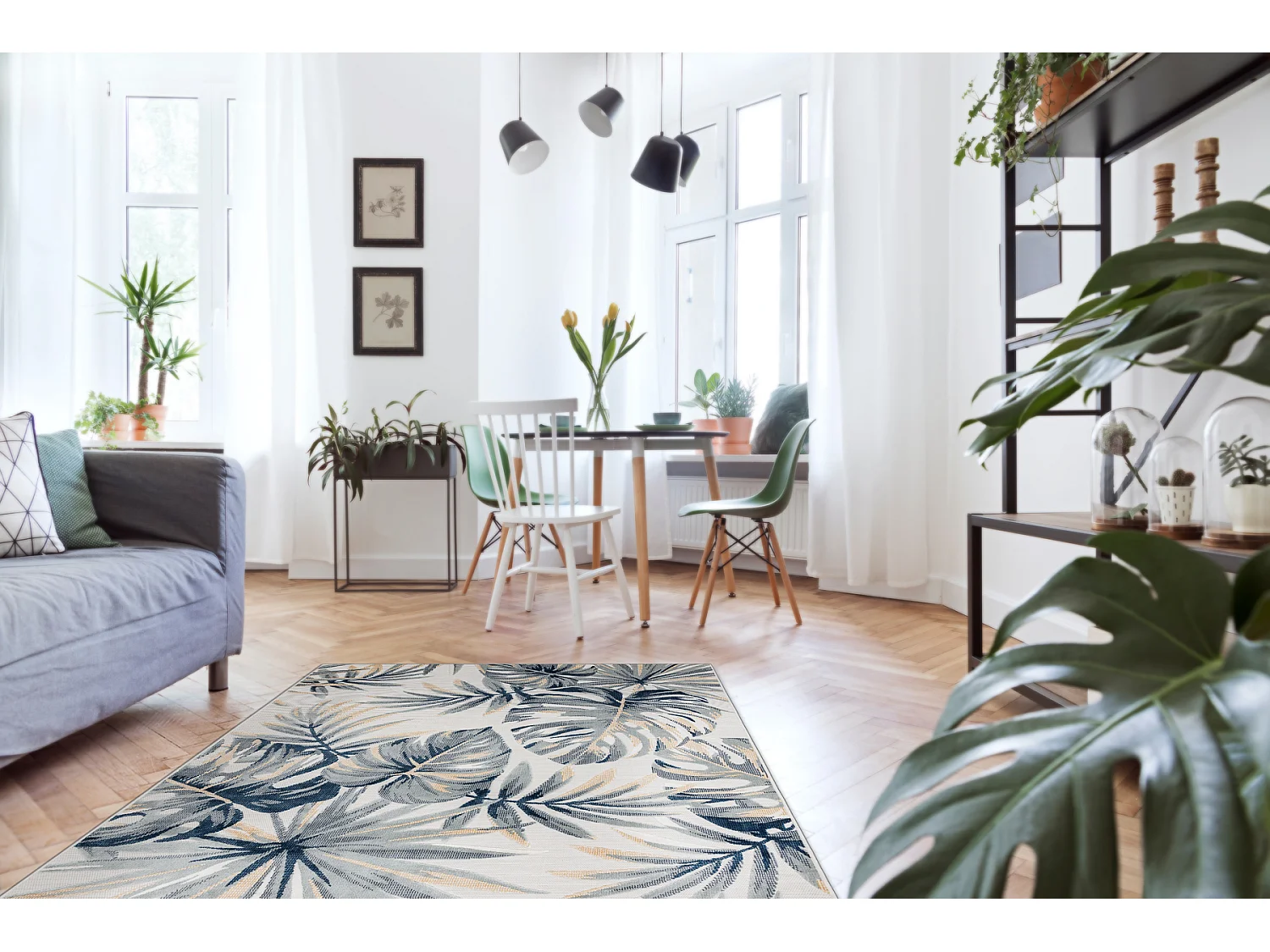 Tapis Structurel BOTANIC 65265 Feuilles de monstère tissé à plat su 157x220 cm