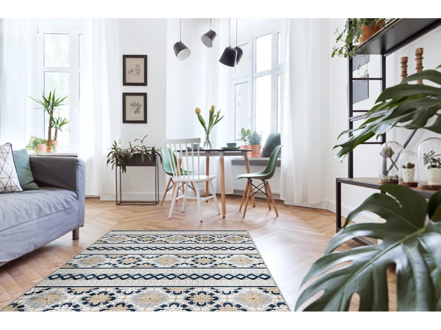 Tapis Structurel BOTANIC 65252 Boho, tissé à plat sur balcon, terras 157x220 cm