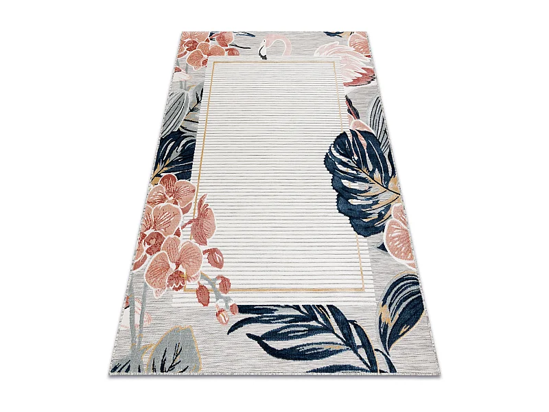 Teppich Strukturell BOTANIC 65240 Flamingo, Blätter flach gewebt für 157x220 cm