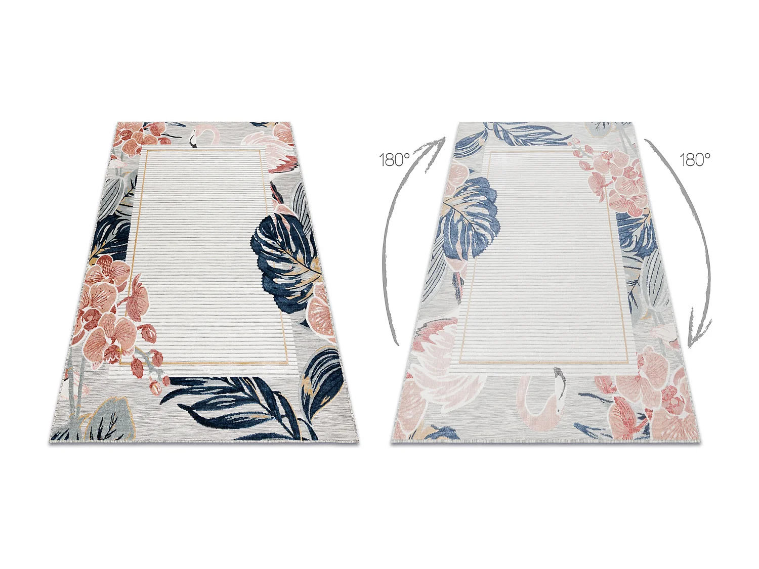 Tapis Structurel BOTANIC 65240 Flamant rouge, feuilles tissé à plat  157x220 cm