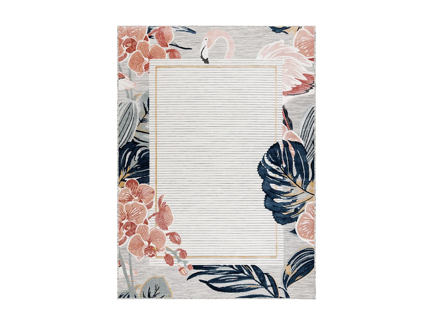 Tapis Structurel BOTANIC 65240 Flamant rouge, feuilles tissé à plat  157x220 cm