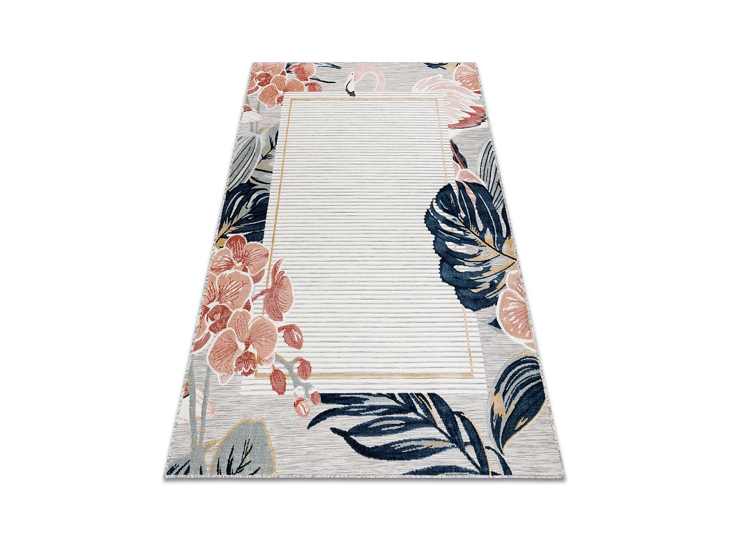 Tapis Structurel BOTANIC 65240 Flamant rouge, feuilles tissé à plat  157x220 cm