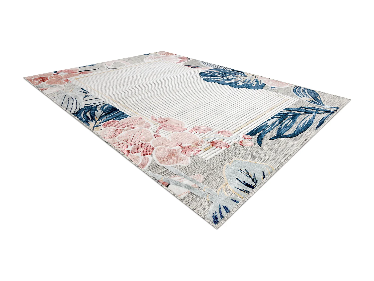 Tapis Structurel BOTANIC 65240 Flamant rouge, feuilles tissé à plat  157x220 cm
