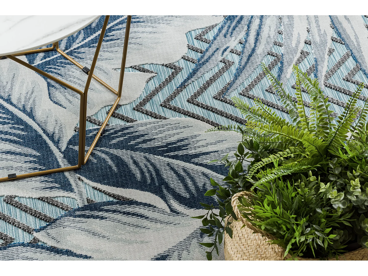 Tappeto strutturale BOTANIC 65242 Piume, zigzag, tessuto piatto sul ba 176x270 cm