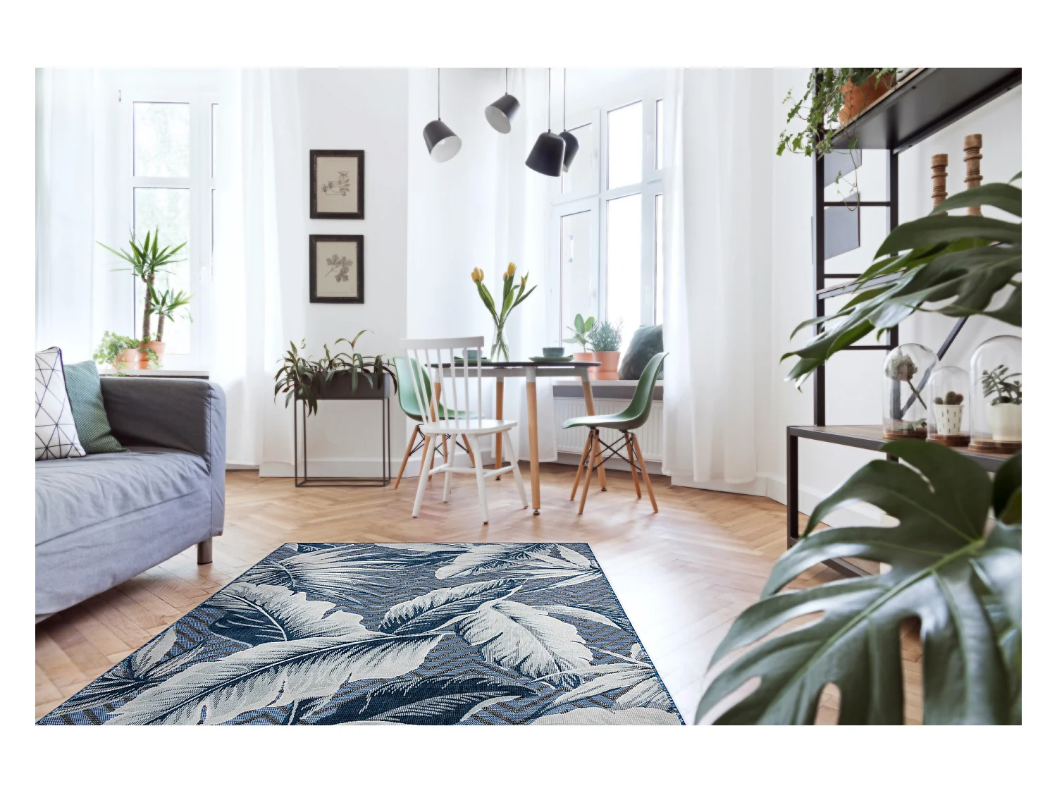 Tapis Structurel BOTANIC 65242 Plumes, zigzag, tissé à plat sur balc 176x270 cm