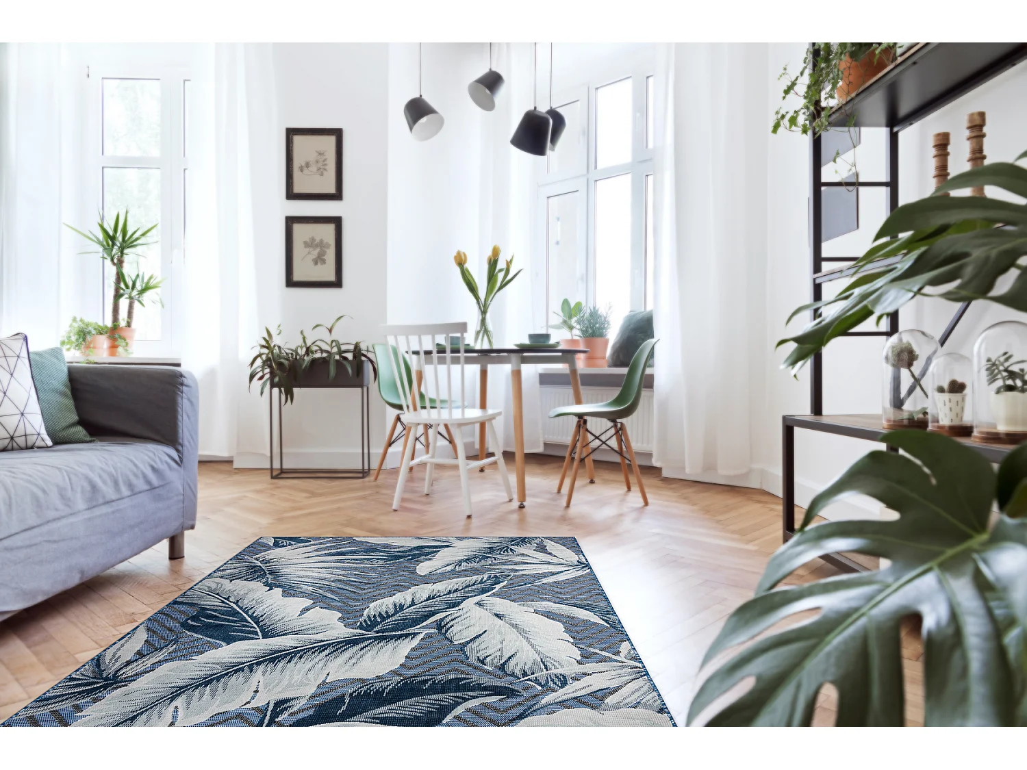 Tapis Structurel BOTANIC 65242 Plumes, zigzag, tissé à plat sur balc 176x270 cm