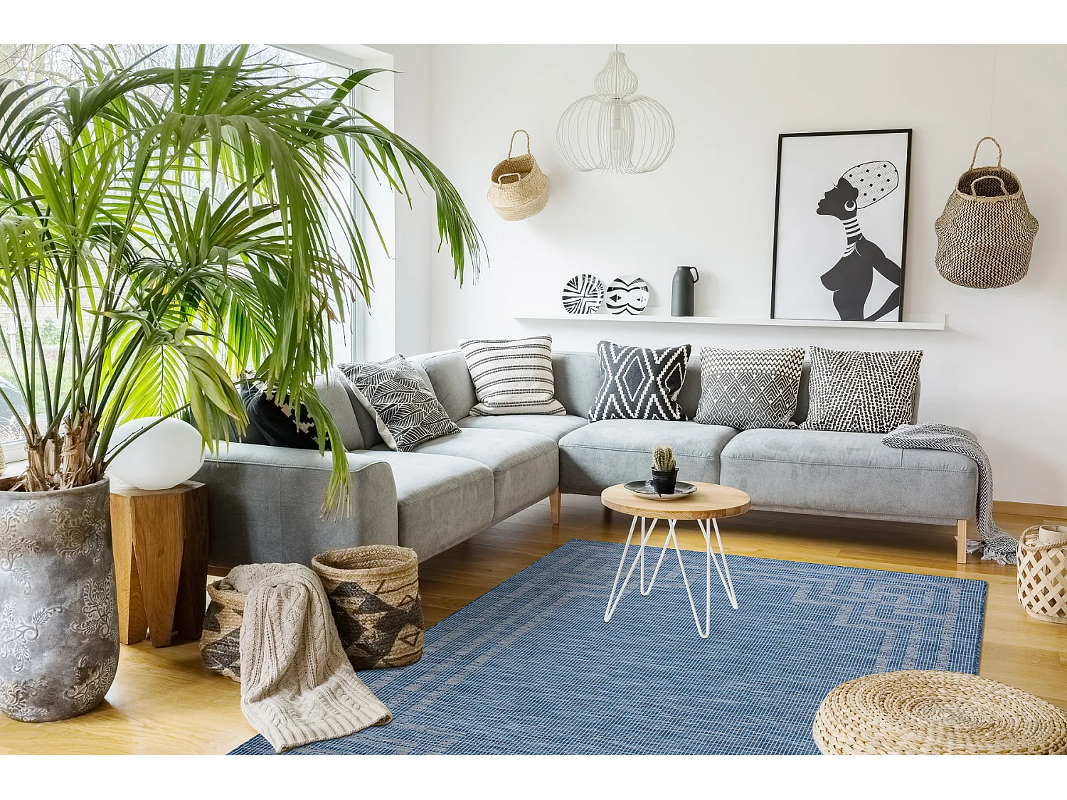 Dywan SZNURKOWY SIZAL płaskotkany PATIO 3071 grecki granat / beż 194x290 cm