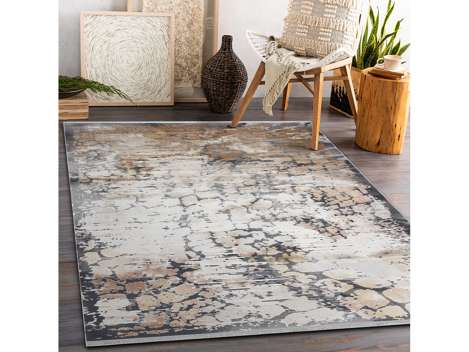 Tapis LUCE 74 moderne Pavage brique vintage - Structural gris / moutar 154x220 cm