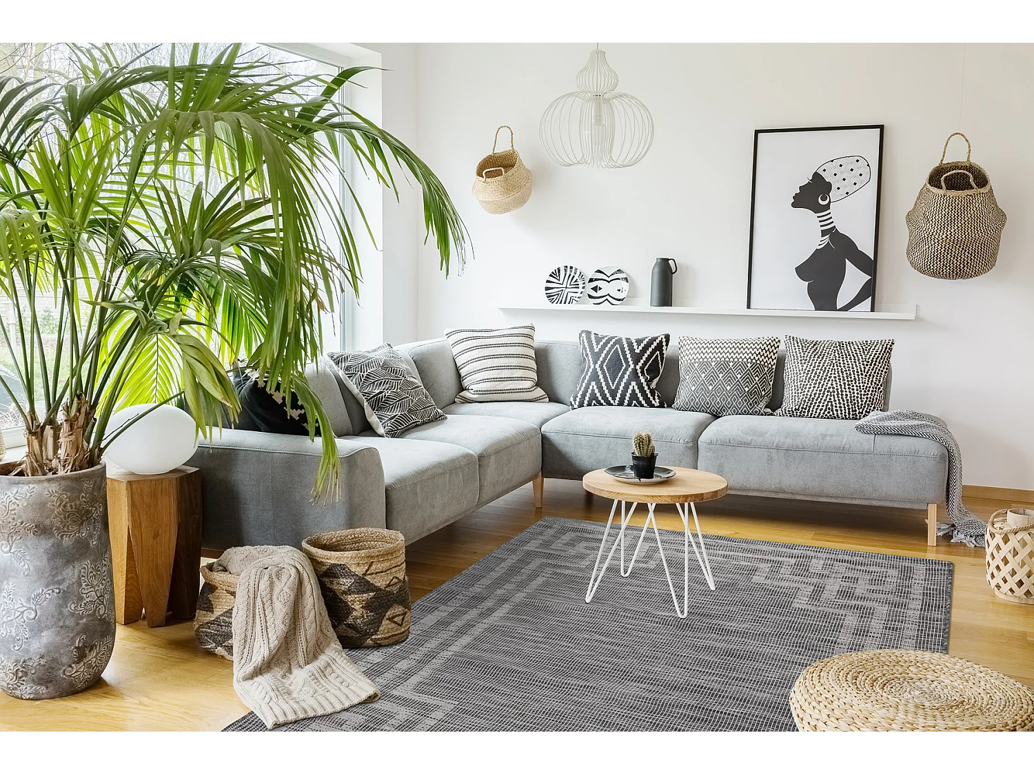 Dywan SZNURKOWY SIZAL płaskotkany PATIO 3071 Grecki ramka - czarny 194x290 cm