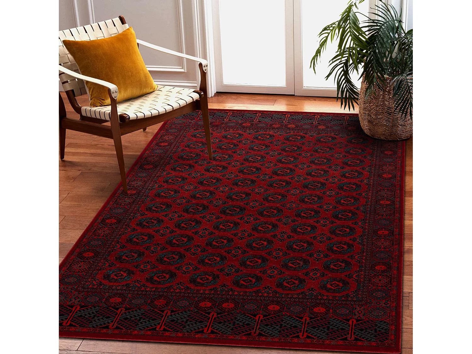 Tapis en laine OMEGA BUCHARA Cadre, cercles rouge 235x350 cm