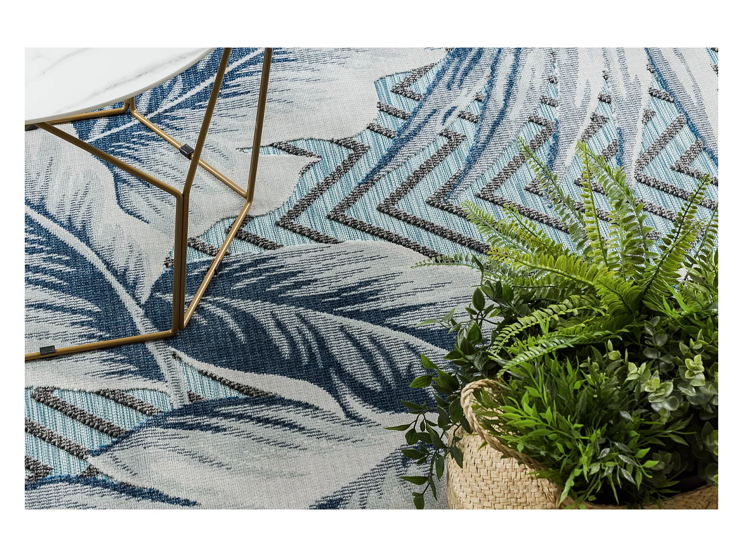 Tapis Structurel BOTANIC 65242 Plumes, zigzag, tissé à plat sur balc 196x290 cm