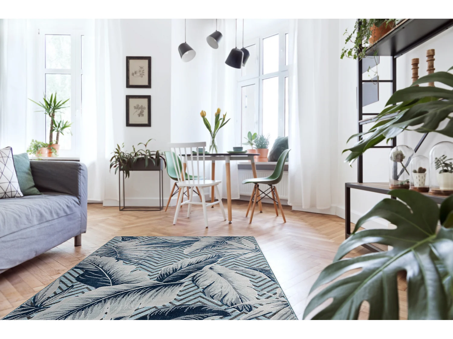 Tapis Structurel BOTANIC 65242 Plumes, zigzag, tissé à plat sur balc 196x290 cm