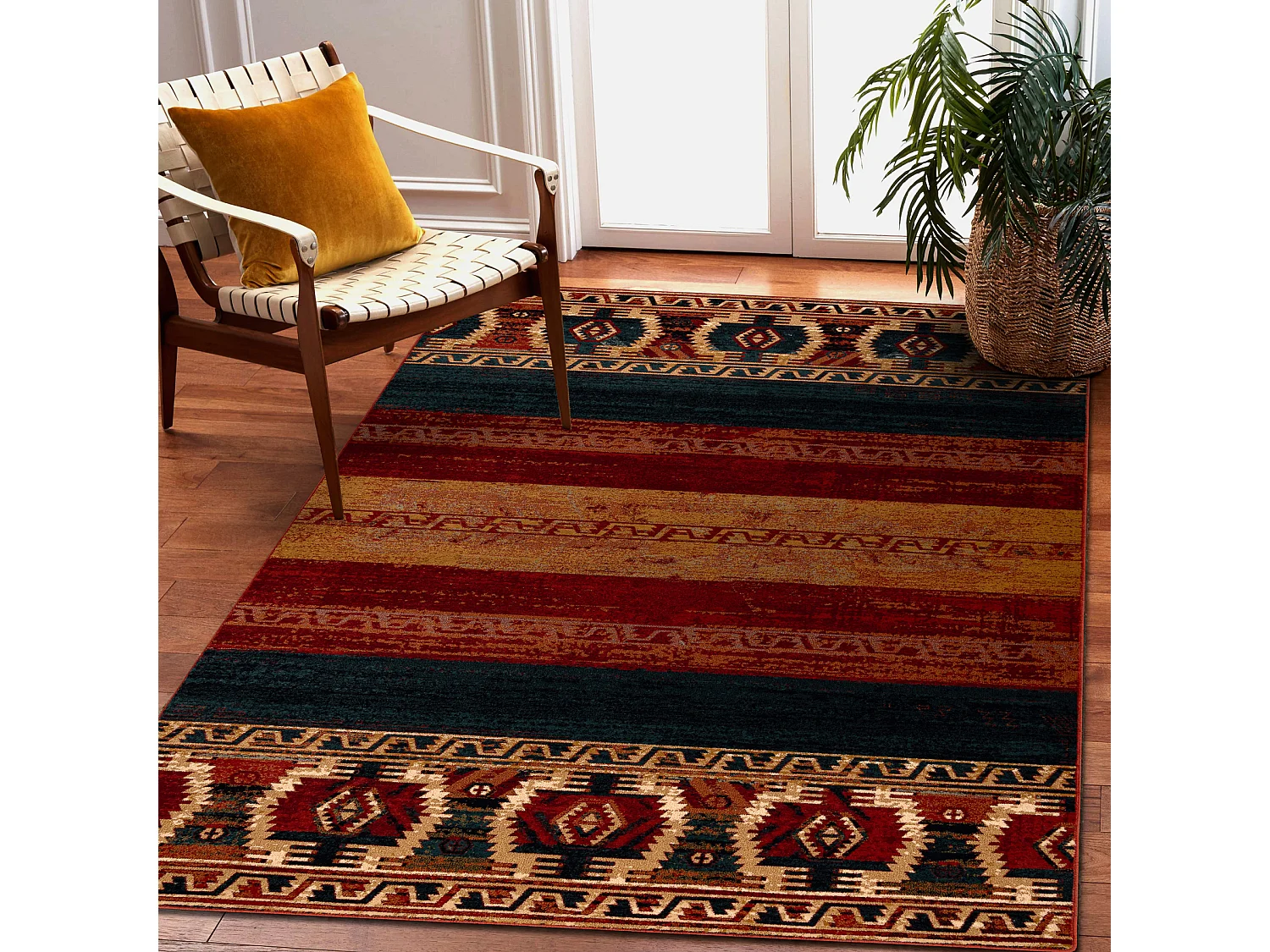 Tapis en laine OMEGA VRITTI ethnique rubis 235x350 cm