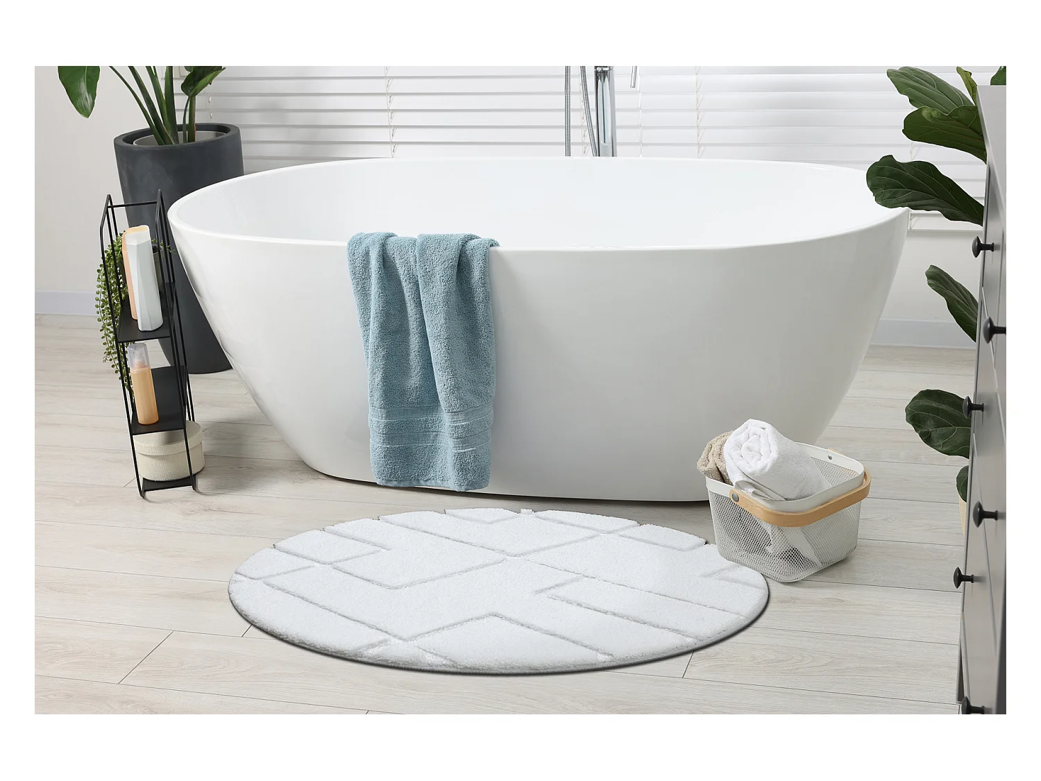 Badkamertapijt SUPREME cirkel LINES, lijnen, antislip, zacht - wit cercle 50 cm