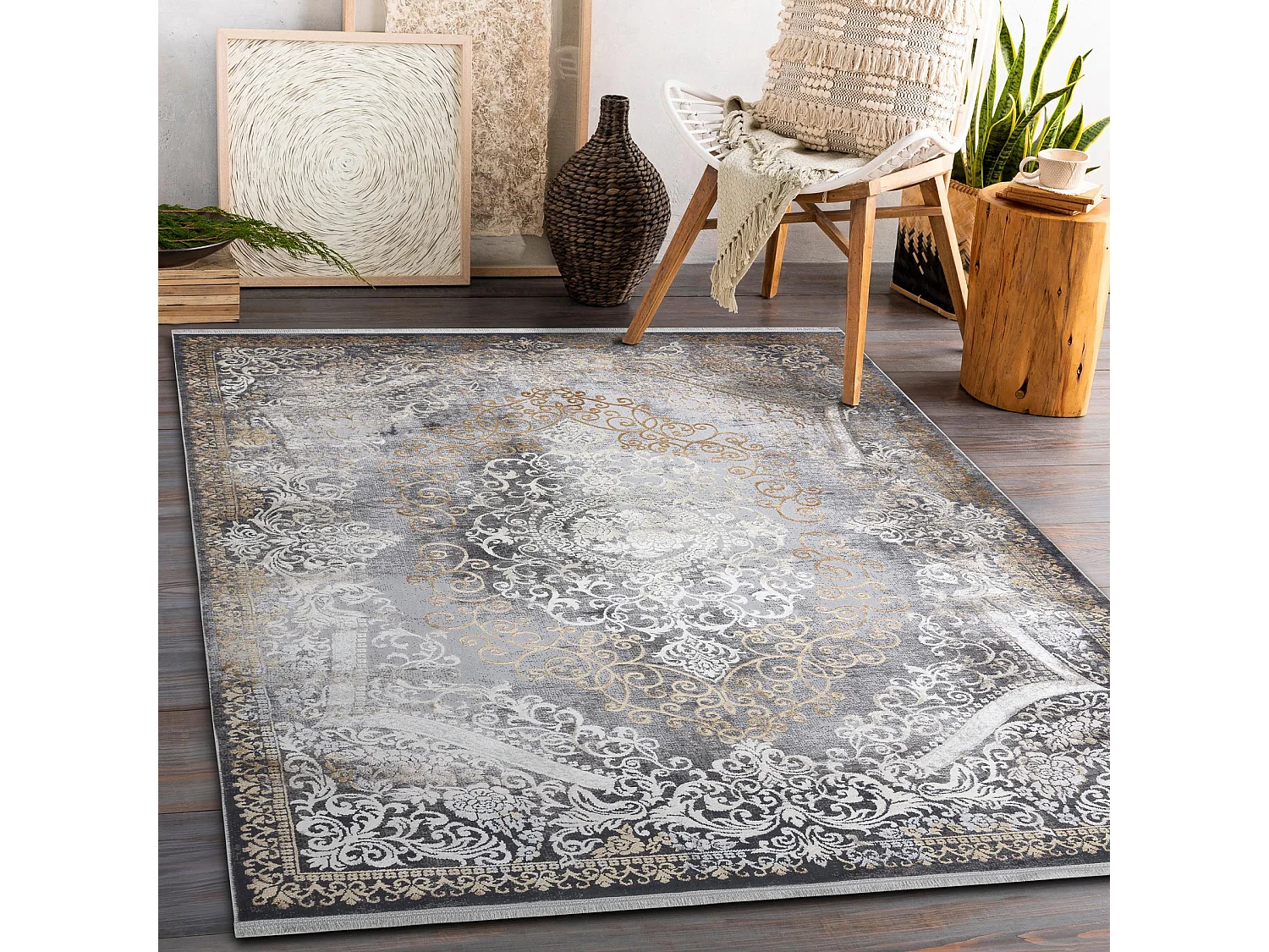 Tapijt LUCE 91 modern Ornament vintage gewreven - Structureel grijs /  173x270 cm