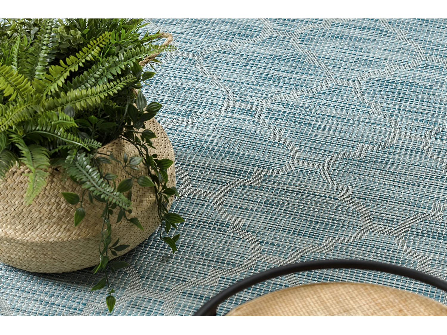 Tapis SIZAL PATIO 3069 Treillis marocain tissé à plat - bleu aqua 194x290 cm