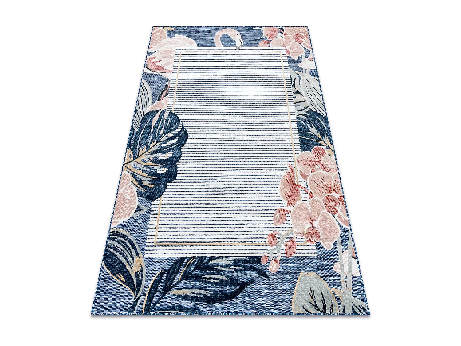 Tapis Structurel BOTANIC 65240 Flamant rouge, feuilles tissé à plat  157x220 cm