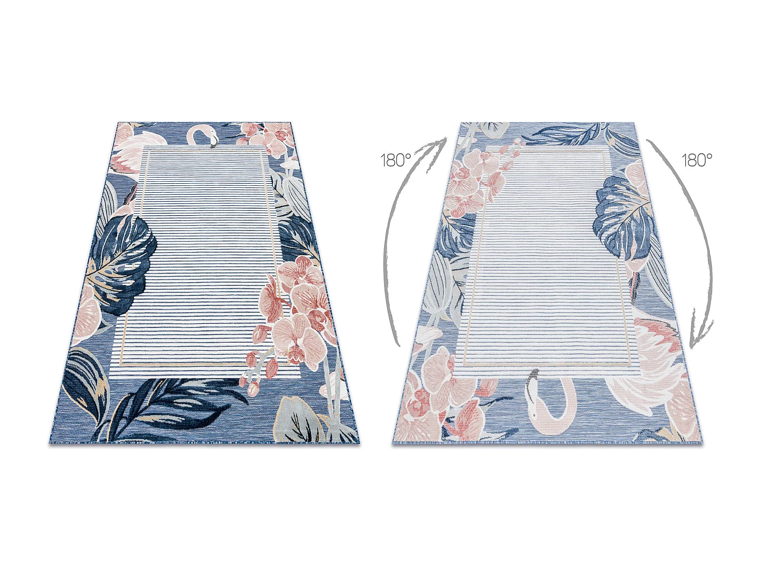 Tapis Structurel BOTANIC 65240 Flamant rouge, feuilles tissé à plat  157x220 cm