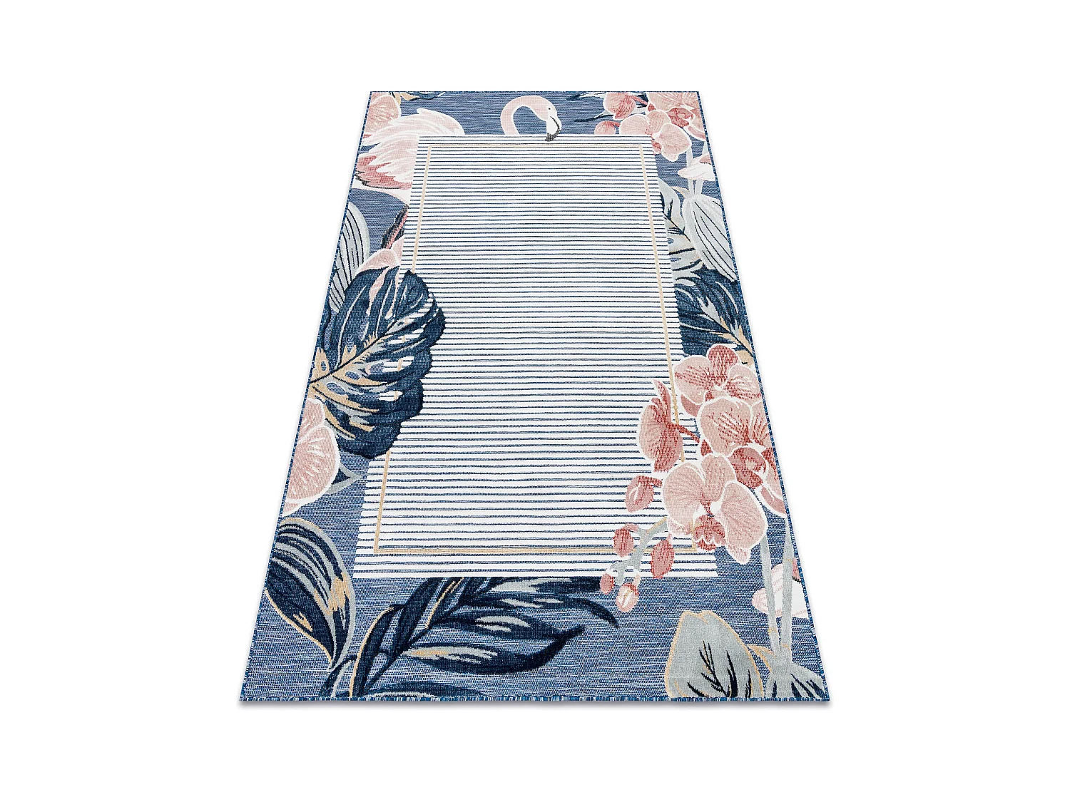 Tapis Structurel BOTANIC 65240 Flamant rouge, feuilles tissé à plat  157x220 cm