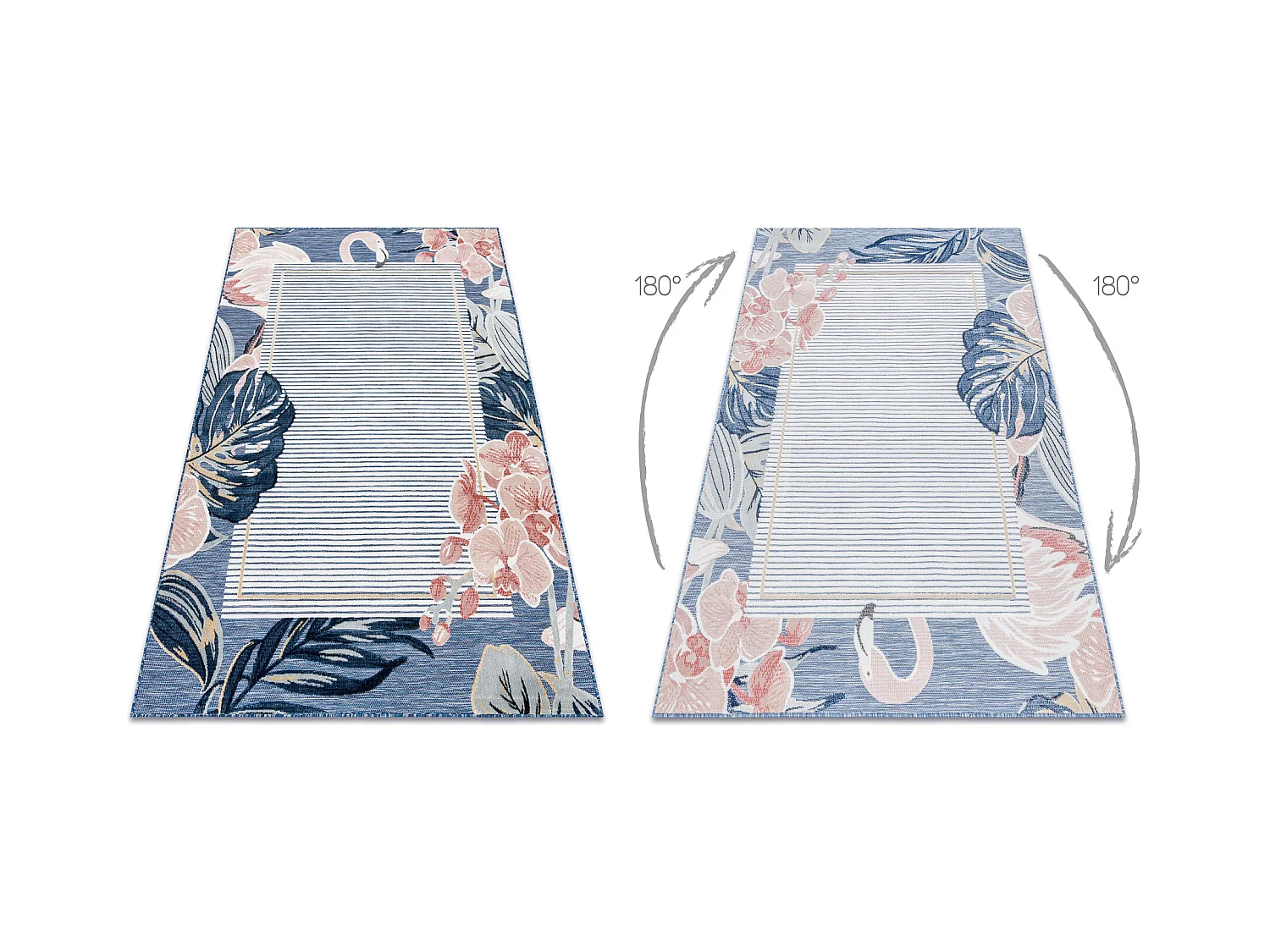 Tapis Structurel BOTANIC 65240 Flamant rouge, feuilles tissé à plat  157x220 cm