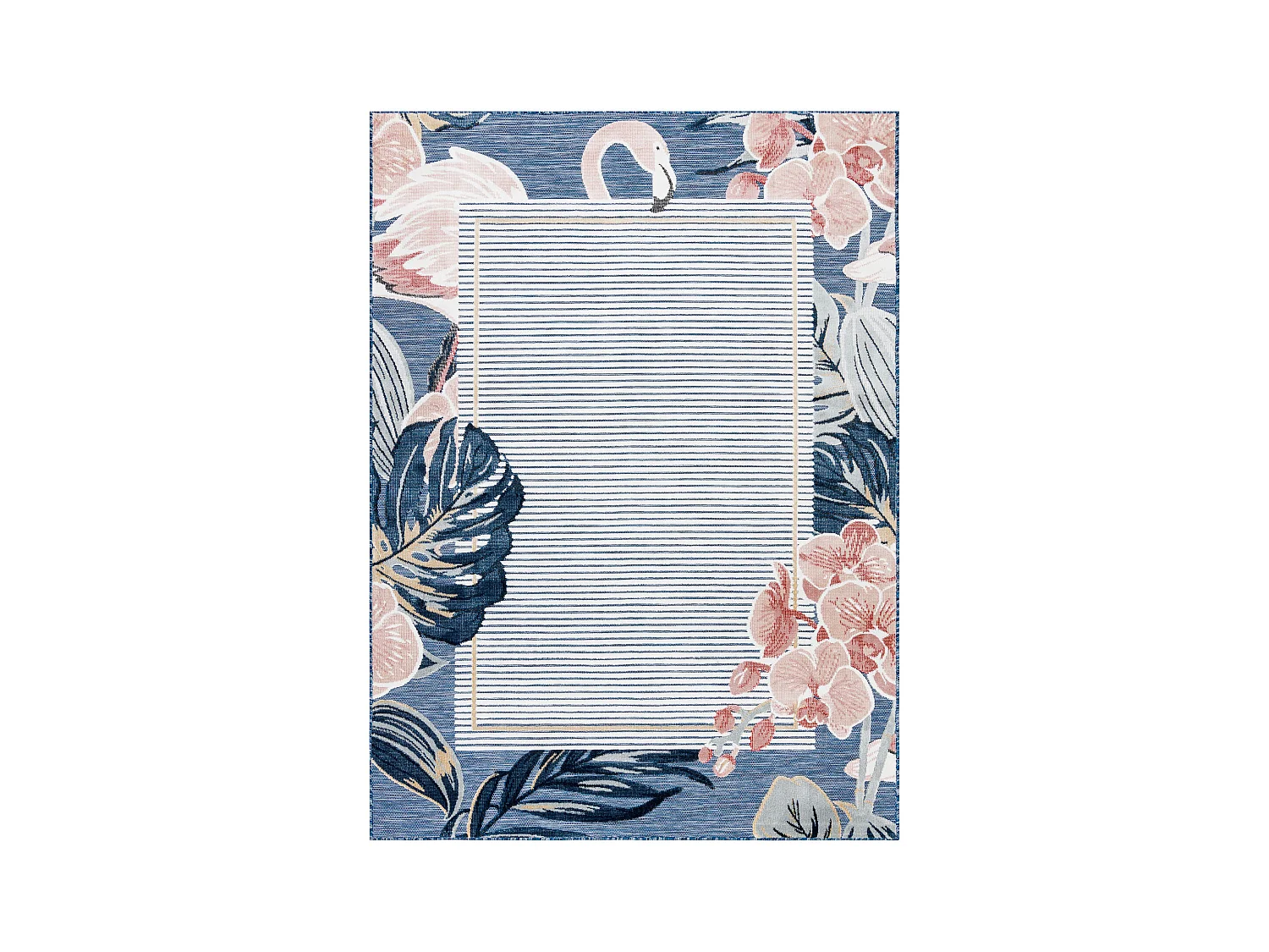 Tapis Structurel BOTANIC 65240 Flamant rouge, feuilles tissé à plat  157x220 cm