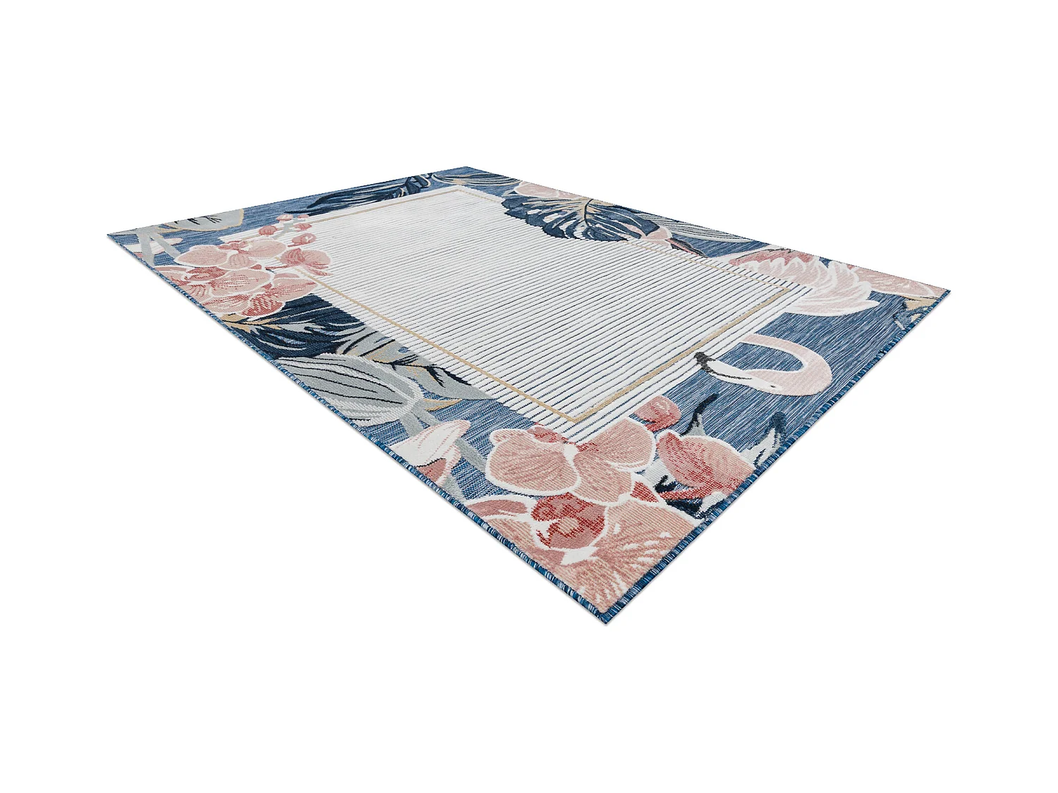 Tapis Structurel BOTANIC 65240 Flamant rouge, feuilles tissé à plat  157x220 cm