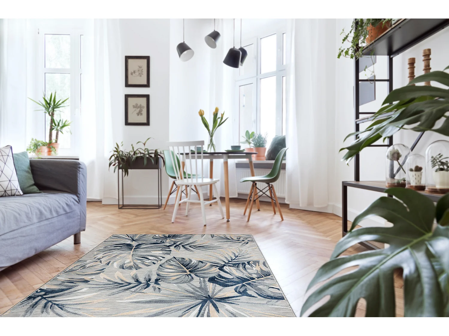 Tappeto strutturale BOTANIC 65265 Monstera se ne va sul balcone, terra 157x220 cm