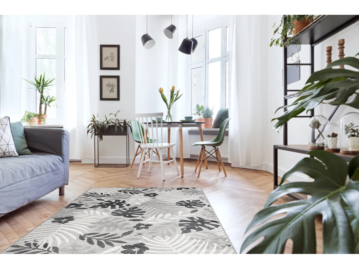 Tapis Structurel BOTANIC 65245 Feuilles de monstère tissé à plat su 196x290 cm