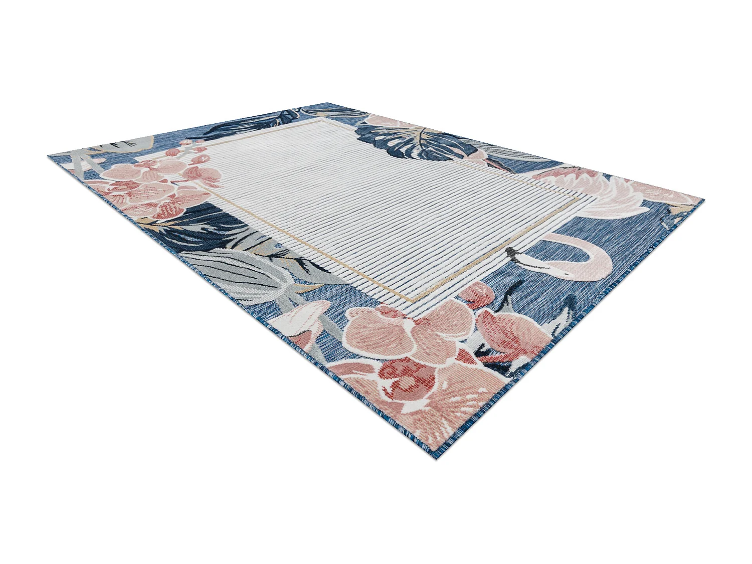 Tapis Structurel BOTANIC 65240 Flamant rouge, feuilles tissé à plat  196x290 cm