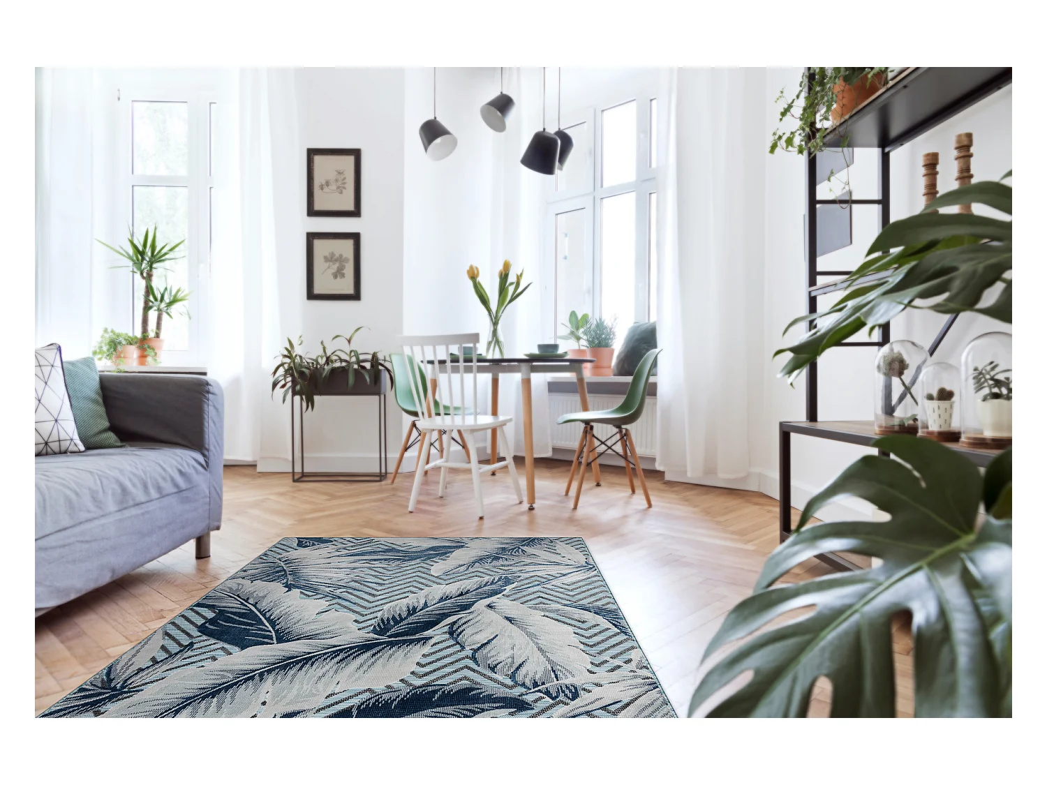 Tapis Structurel BOTANIC 65242 Plumes, zigzag, tissé à plat sur balc 157x220 cm