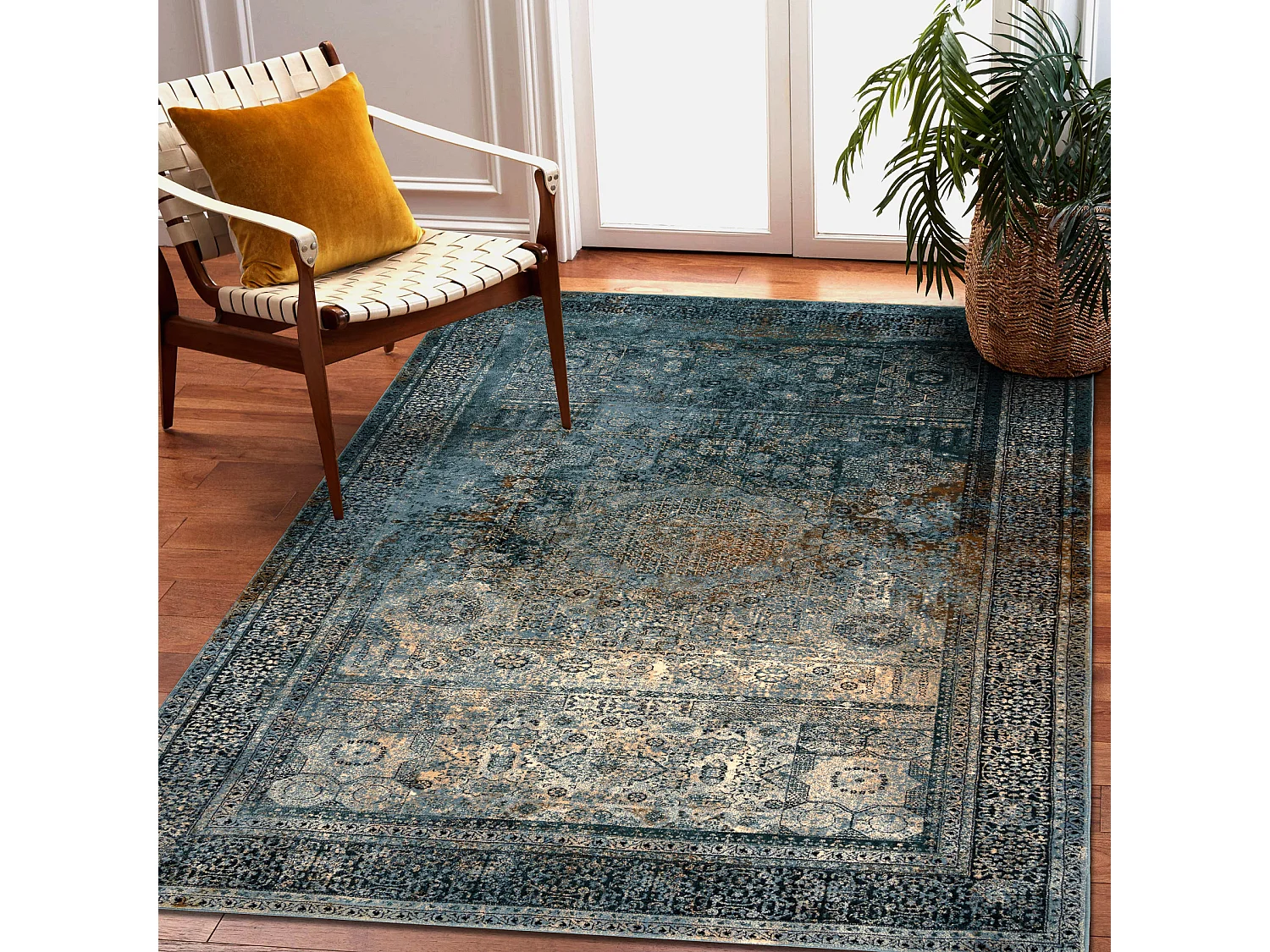 Alfombra de lana OMEGA Mamluk Vintage, roseta azul oscuro 300x400 cm