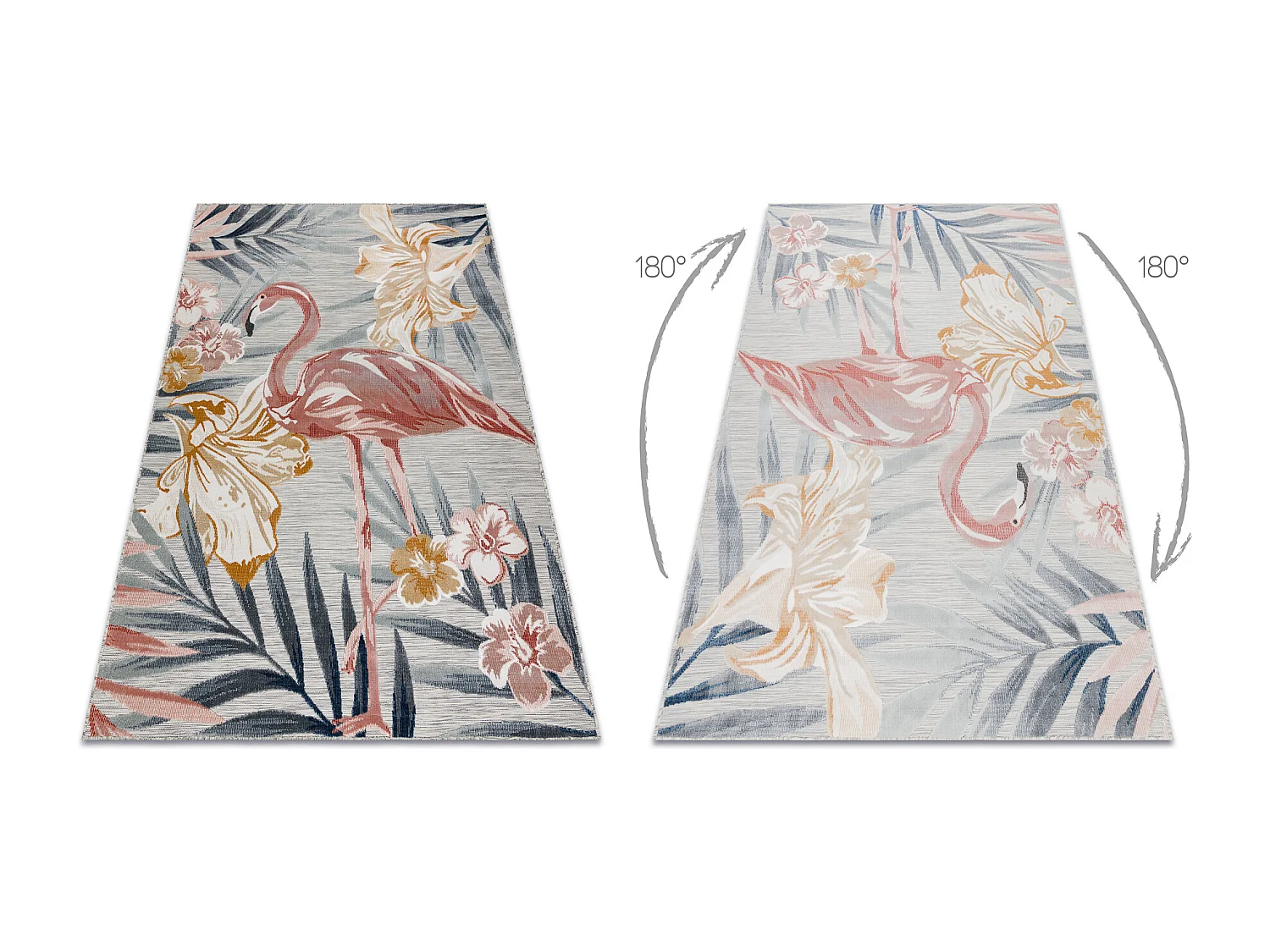 Tapis Structurel BOTANIC 65263 Flamant fleurs, feuilles tissé à plat 157x220 cm