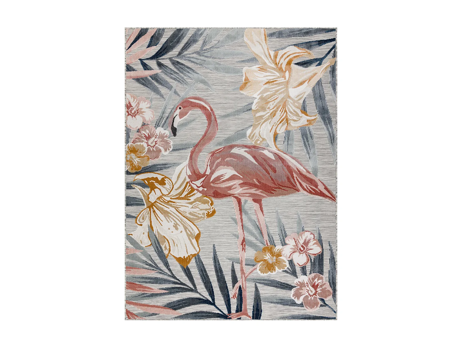 Tapis Structurel BOTANIC 65263 Flamant fleurs, feuilles tissé à plat 157x220 cm