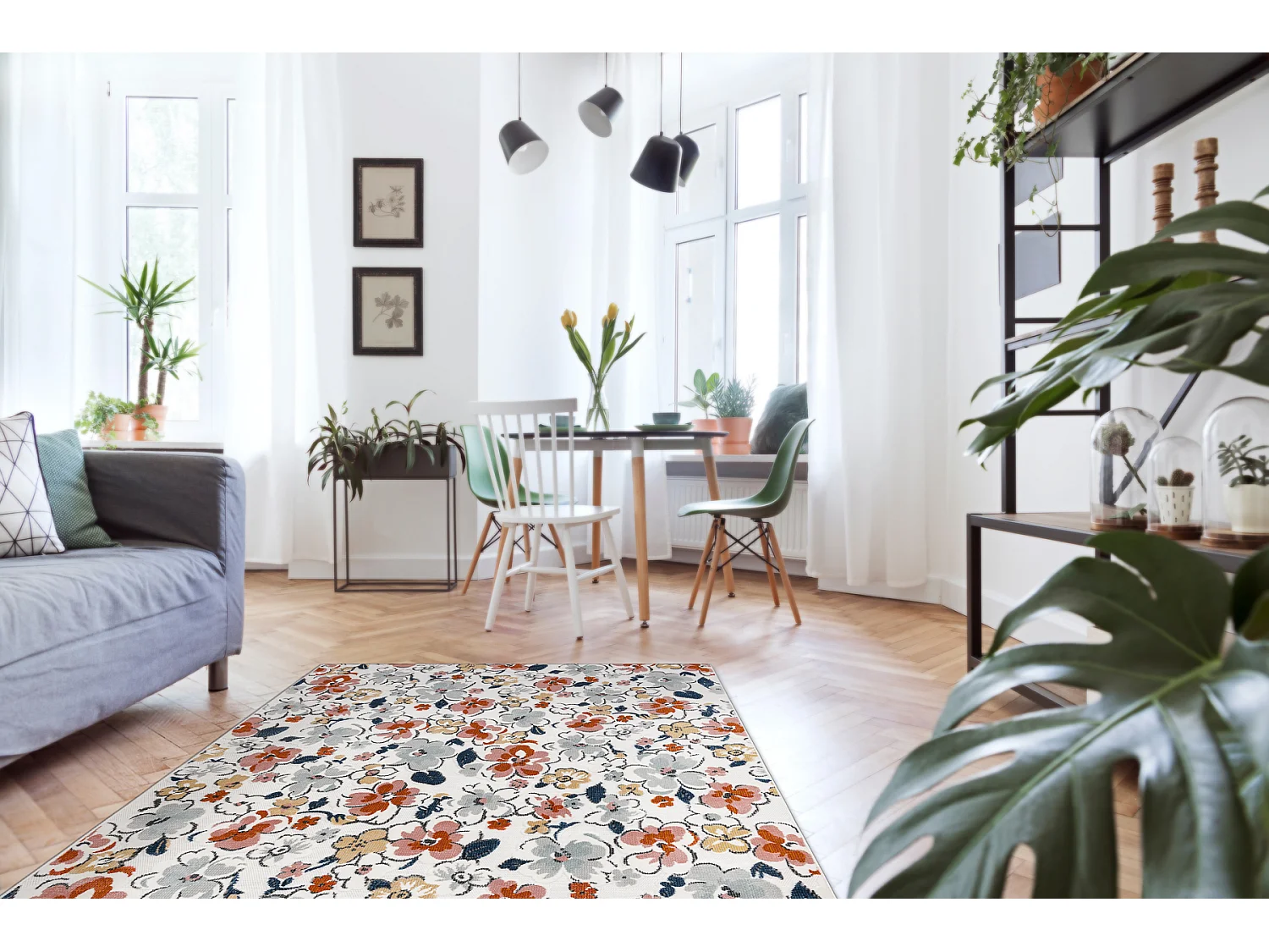 Tapis Structurel BOTANIC 65239 fleurs, tissé à plat sur balcon, terr 176x270 cm