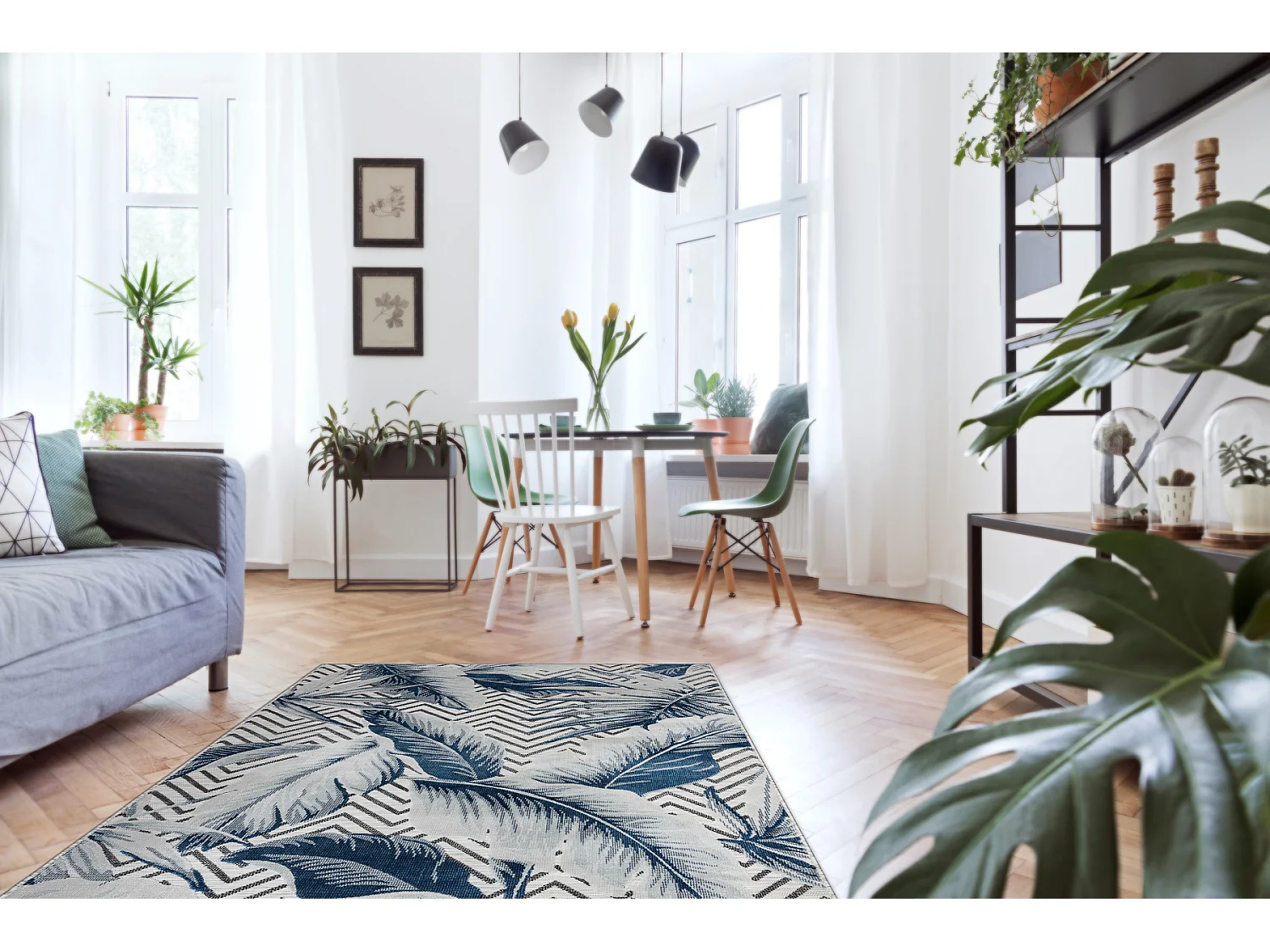 Tapis Structurel BOTANIC 65242 Plumes, zigzag, tissé à plat sur balc 196x290 cm