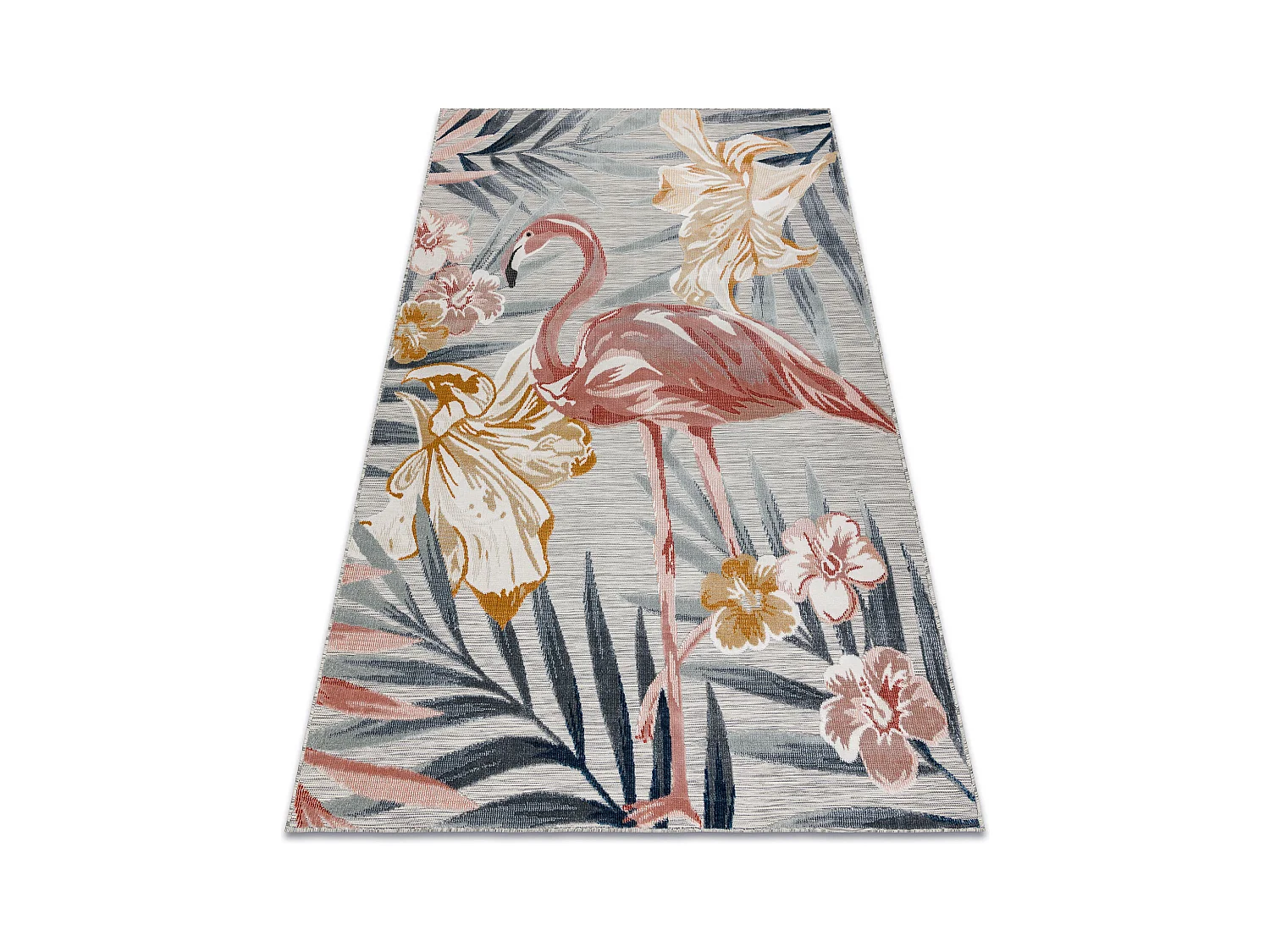 Tapis Structurel BOTANIC 65263 Flamant fleurs, feuilles tissé à plat 176x270 cm